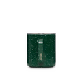 Green tumbler with speckled pattern on a white background
