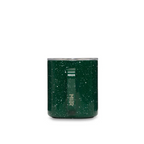 Green tumbler with speckled pattern on a white background
